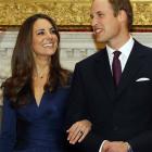 Prince William and his fiancee Kate Middleton pose for the media at St James's Palace in London,...