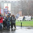 Pro Norml protesters and anti Norml protesters march on the University of Otago campus yesterday....