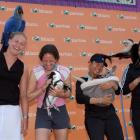 Professional tennis players (from left) Anna-Lena Groenefeld (Germany), Patty Schnyder ...