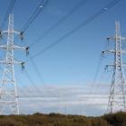 Pylons leading to New Zealand Aluminium Smelters' Tiwai Point  smelter, near Bluff. Photo by...