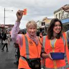 Queen’s High School principal Di Carter and Lauren Perry sell tickets for the St Kilda Sunrise...