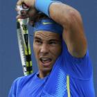 Rafael Nadal returns to Andy Roddick. REUTERS/Jessica Rinaldi
