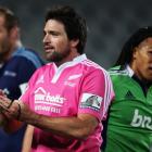 Referee Steve Walsh rules against Ma'a Nonu of the Highlanders during the Super 15 match between...