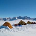 Researchers' tents in the Antarctic during the filming of Thin Ice.