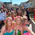 Revellers into the swing of things early at the Hyde St Keg Party in Dunedin today. Photo Gerard...