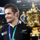 Richie McCaw with the William Webb Ellis Trophy after winning the 2011 Rugby World Cup.