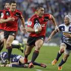 Robbie Fruean of the Crusaders runs with the ball during the Super 15 semifinal against the...
