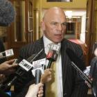 Rodney Hide on his way to question time in Parliament yesterday. Photo from The New Zealand Herald.
