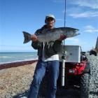 Rolf Steffen with an 8.6kg salmon he caught at the Waitaki River mouth in 2007. Photo by Ruby...
