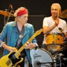 Rolling Stones Keith Richards (L) and Charlie Watts performs during the band's concert at the O2...