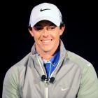 Rory McIlroy of Northern Ireland smiles during a presentation unveiling him as Nike's new...