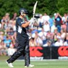 Ross Taylor raises his bat after scoring 50 runs against Bangladesh at the University Oval...