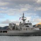 Royal New Zealand Navy ship HMNZS Wellington makes its way up Otago Harbour on Saturday afternoon...
