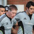 The locking pair of Brad Thorn, left and Isaac Ross