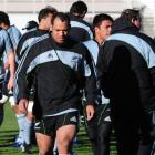 The All Blacks train at the University Oval on Monday. Photo by Craig Baxter.