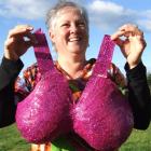 Rural Women New Zealand member Jayne Kingan with the cast she created of her breasts. Photo by...