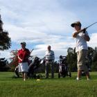 Sally Ussher, of Nelson,  tees off at the Alexandra Golf Club on the first day of the Central...