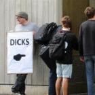 Sam Sharpe protests about anti-abortion protesters  outside the Dunedin hospital yesterday. Photo...
