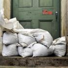 Sandbags placed as a precaution at the rear of Oamaru's Forrester Gallery. Photo by Gerard O'Brien.