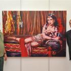 Scott Clarke (left) and Flynn Morris-Clarke with Flynn's The Mathematician, a portrait of Hedy...