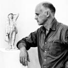 Sculptor Martin Jennings looks at  a maquette for a statue of Sir John Betjeman. A similar-sized...
