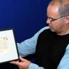 Sean Brosnahan with a lock of Robbie Burns' hair and a note that records its circuitous route to...