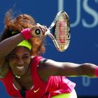 Serena Williams of the US hits a return to Ekaterina Makarova of Russia during their women's...