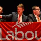 Shane Jones (from left), David Cunliffe and Grant Robertson at the leadership meeting in Dunedin...