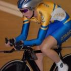 Alison Shanks setting a National Record of 3:36.405 and winning the gold medal in the Elite Womens 3000m Individual Pursuit. Photo by Ian Edwards.