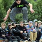 Showing the crowd how to get airborne at the Thomas Burns St skate park on Saturday is Nick...