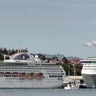 Sister ships Dawn Princess (left) and Sea Princess at Port Chalmers yesterday. Photo by Gerard O...