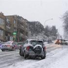 Slippery, snowy road conditions caused mayhem at Stanley St, as the hill leading down to town...