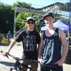 Slopestyle riders Kurt Sorge and Sam Pilgrim prepare for tonight's event at the Ballarat St car...