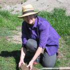 Soil Foodweb's Cherryle Prew, of Roxburgh, uses a spadeful of soil to demonstrate soil biology...