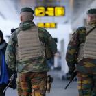 Soldiers patrol at Zaventem international airport near Brussels after security was tightened in...