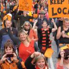 Some of the estimated 250-300 people in the Wastebusters protest march in Wanaka.