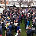 Some of the estimated crowd of around 2000 who protested against the Trans-Pacific Partnership in...