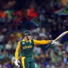 South Africa's Quinton de Kock celebrates reaching fifty runs during the Cricket World Cup...