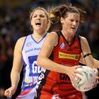 Southern Steel goal defence Te Huinga Reo Selby-Ricket shows her frustration at being beaten to...