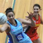 Southern Steel goal shoot Daneka Wipiiti grabs the ball watched by Canterbury Tactix goal keep...