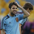 Spain player Cesc Fabregas attends a training session at the Olympic stadium in Kiev. REUTERS...