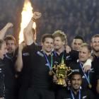 Sportsman of the year favourite Richie McCaw punches the air after the All Blacks won the World...