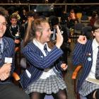 St Andrew's College (Christchurch) pupils (from left) Charles Reid, Isla Evison and Ellen Black ...