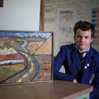 St Kevin's College year 13 pupil Dion Pope (18) with his artwork which has been selected for the...