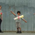 St Patrick's School pupils (from left) Jesse Keating (9), Montell Moses-Emery (7) and Symone...