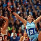 Steel defender Leana du Bruin (right) tries to block Firebirds shooter Natalie Medhurst at a game...