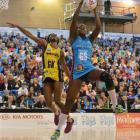 Steel shooter Jhaniele Fowler-Reid out jumps Pulse defender Ama Agbeze at the Edgar Centre on...
