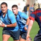 Stop me if you can . . . King's High School First XV forward Aayden Lloyd, supported by Max...