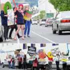 Sugar Liberation Army members demonstrate outside Cadbury Confectionery, in Cumberland St,...