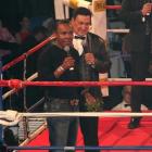Sugar Ray Leonard addresses the crowd at the Thriller in the Chiller charity boxing tournament,...